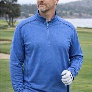 Pebble Beach Men's L Performance 1/4 Zip Pullover Golf Shirt Blue Long Sleeves